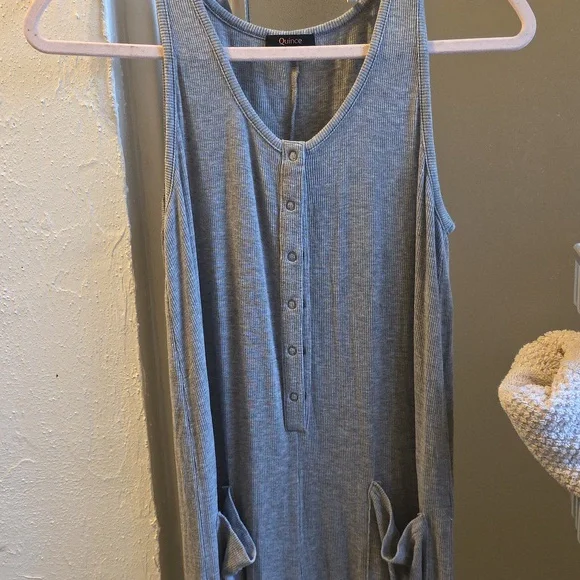 Quince Gray Sleeveless DressBamboo Rib Maternity Button Front Jumpsuit Small - Picture 4 of 6